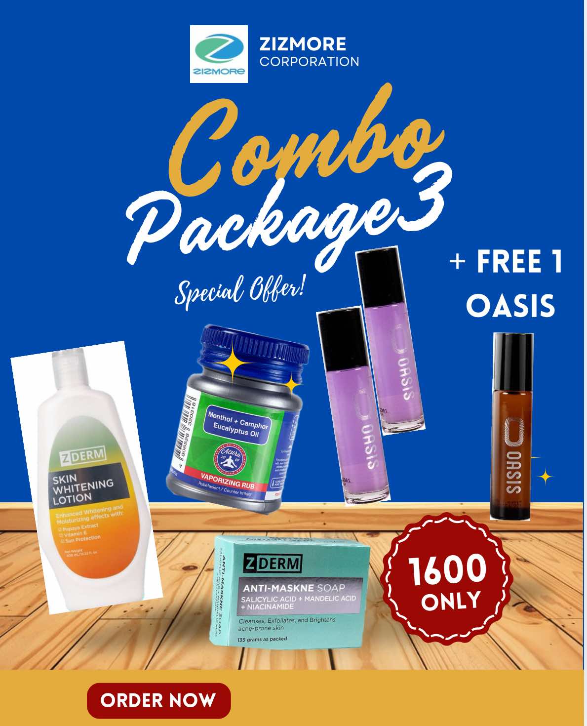 Zizmore Combo Package 3 | Buy 1 each of Lotion, Rub, Anti Maskne and 2 lavender with FREE 1 oasis