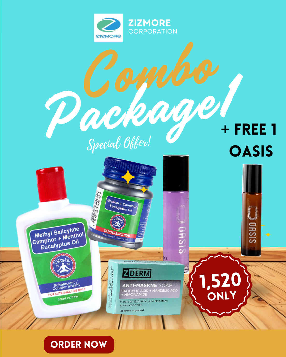 Zizmore Combo Package 1 | Buy 1 each of Acura, Rub, Anti Maskne and lavender with FREE 1 oasis