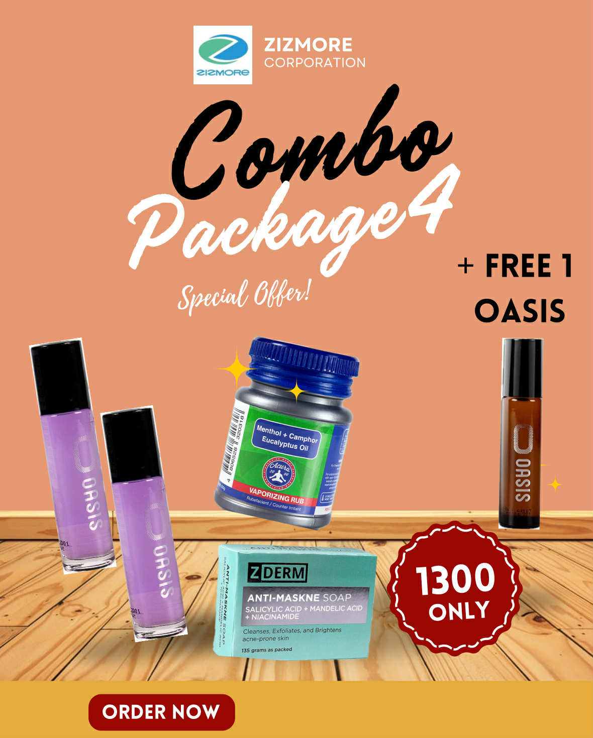 Zizmore Combo Package 4 | Buy 1 each of Rub, Anti Maskne and 2 lavender with FREE 1 oasis